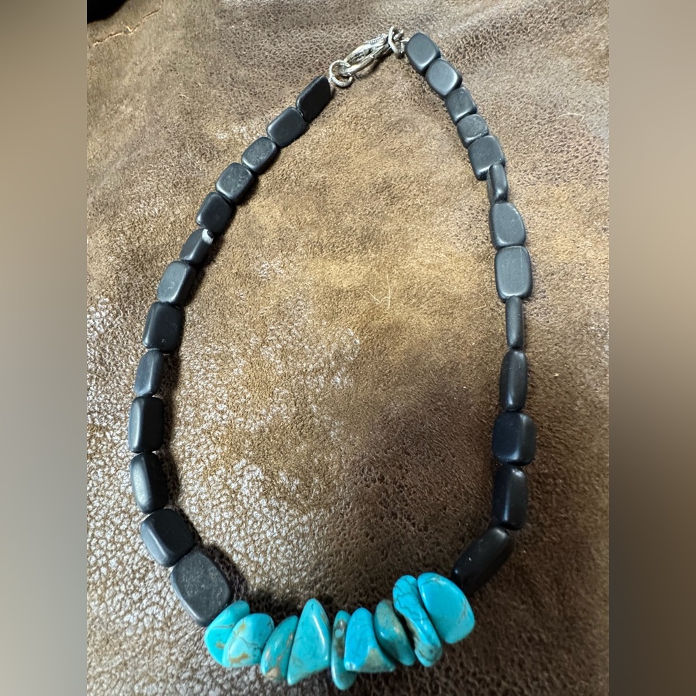 Handmade Western Black and Turquoise Beaded Necklace